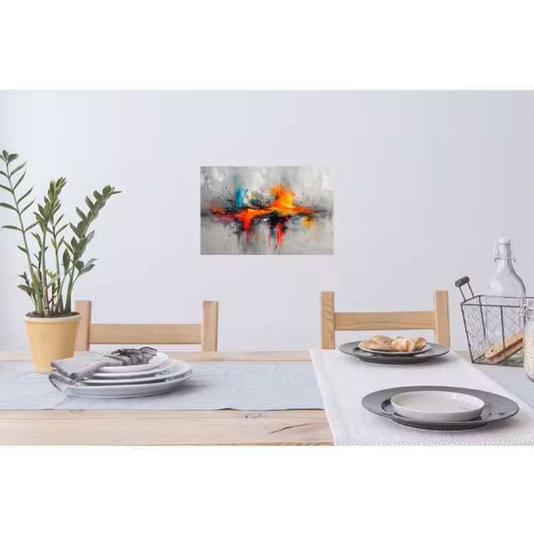 Moderne kunst - Oranje - Grijs - Abstract Muursticker klein -eettafel