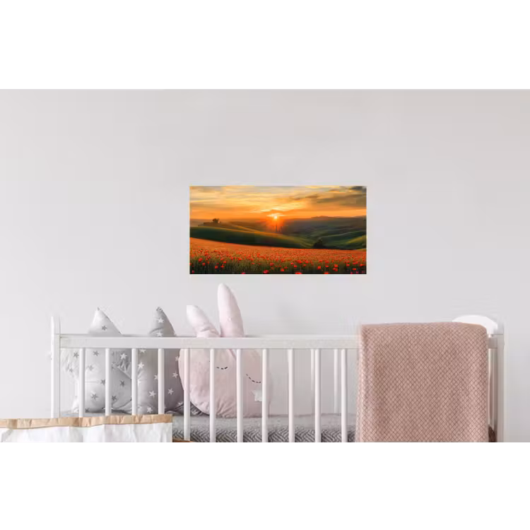 Klaprozen - Bloemen - Heuvels - Zonsondergang Muursticker klein -kinderkamer