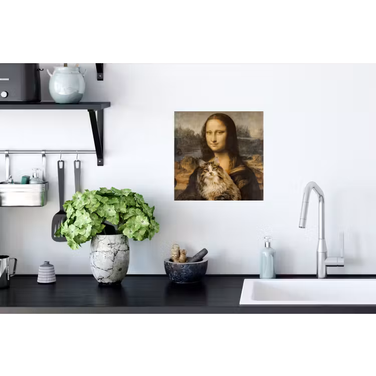 Mona Lisa - Kat - Leonardo da Vinci - Vintage - Kunstwerk - Oude meesters - Schilderij Muursticker klein -keuken