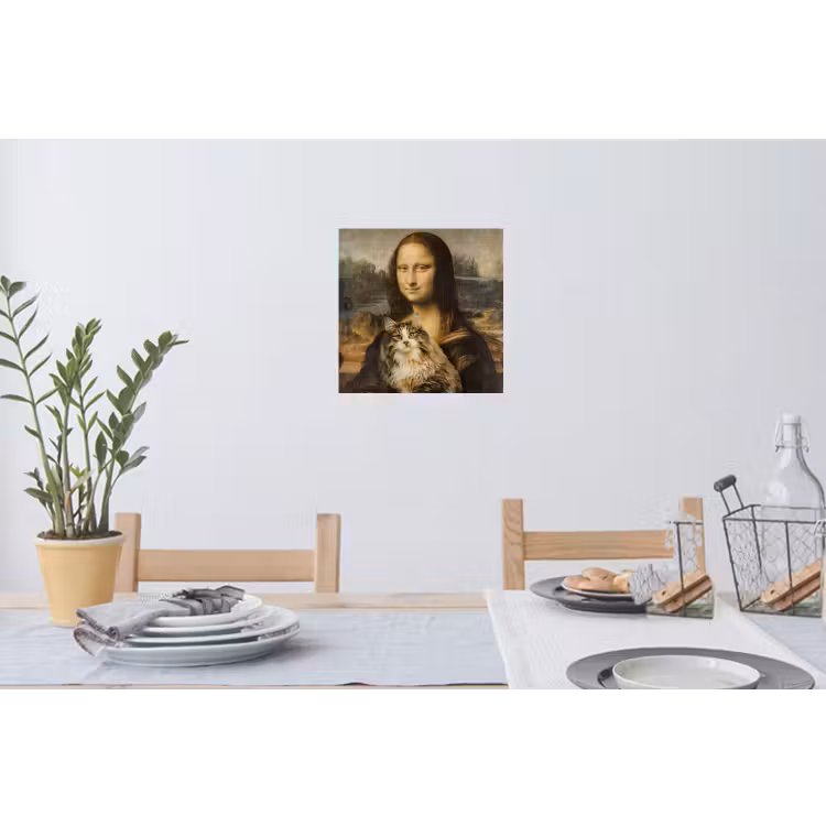 Mona Lisa - Kat - Leonardo da Vinci - Vintage - Kunstwerk - Oude meesters - Schilderij Muursticker klein -eettafel