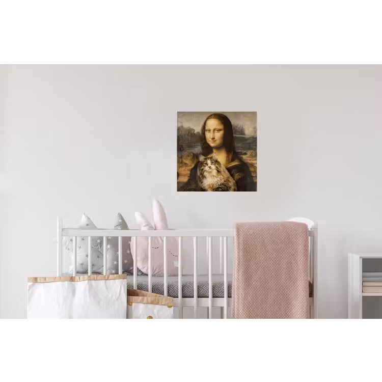 Mona Lisa - Kat - Leonardo da Vinci - Vintage - Kunstwerk - Oude meesters - Schilderij Muursticker klein -kinderkamer
