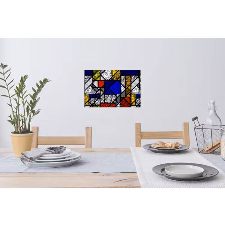 Mondriaan - Glas in lood - Oude Meesters - Kunstwerk - Abstract - Schilderij Muursticker klein -eettafel