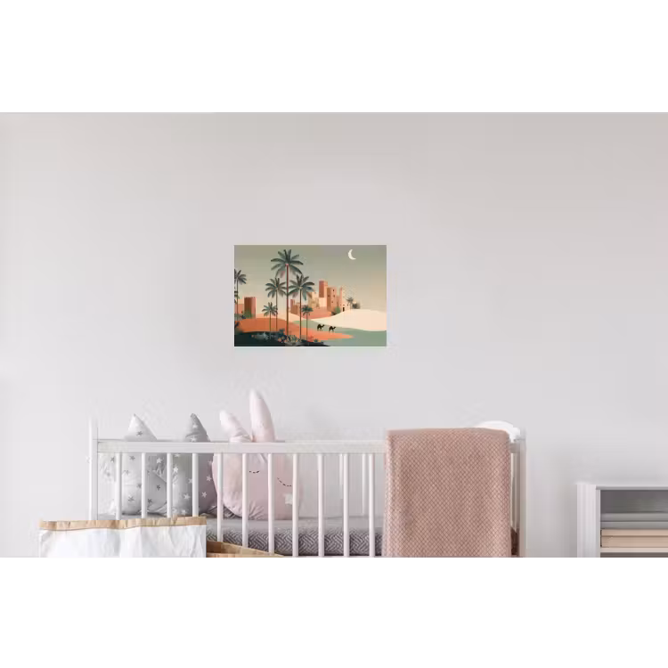 Nachtlandschap - Kamelen - Sterren - zandduinden Muursticker klein -kinderkamer