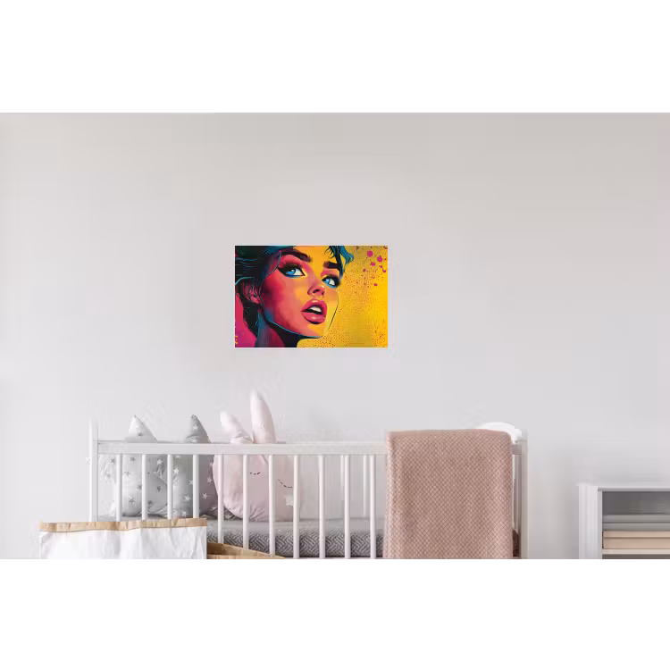 Close-up - Vrouwengezicht - Stippen - Geel Muursticker klein -kinderkamer