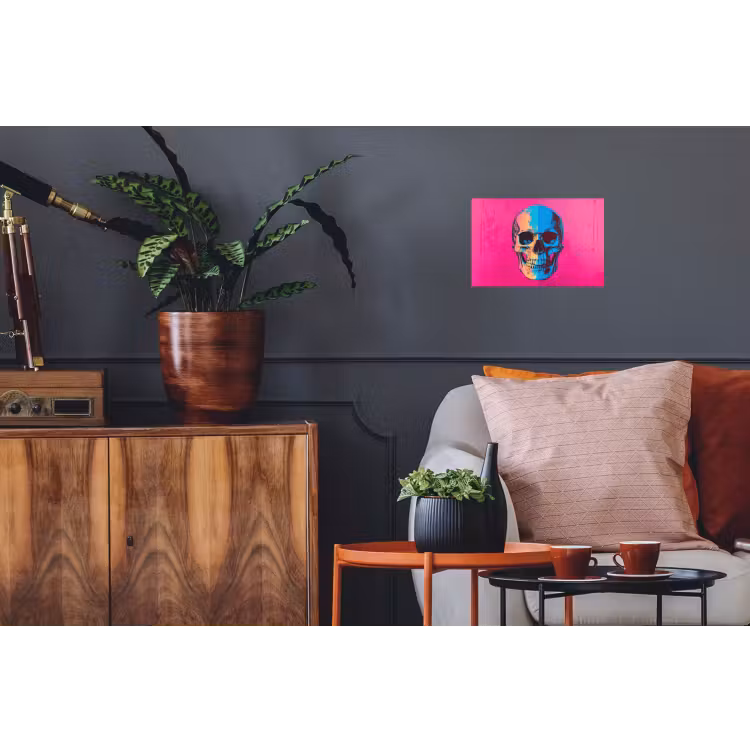 Neon - Blauw - Pop-art - Schedel Muursticker klein -kamerbank