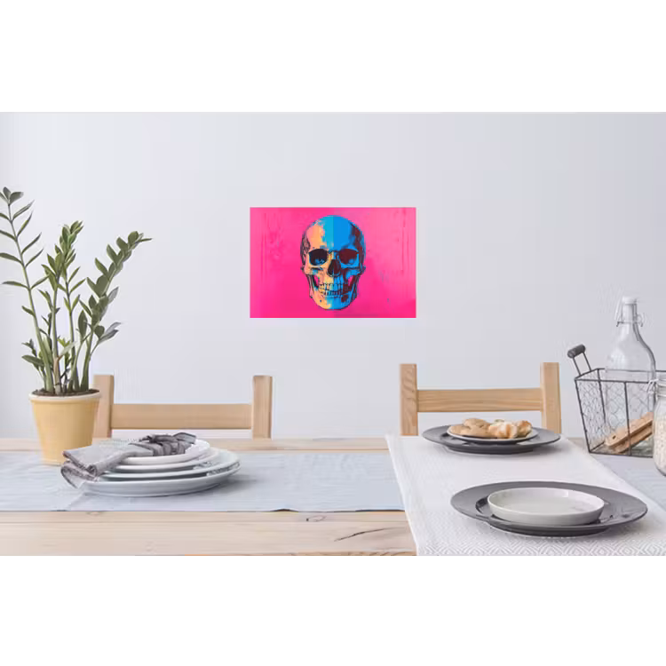 Neon - Blauw - Pop-art - Schedel Muursticker klein -eettafel