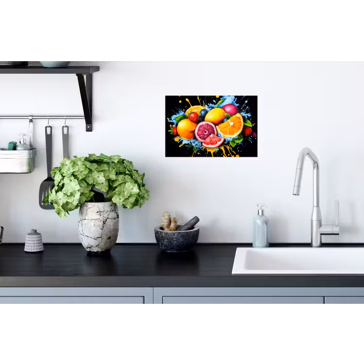 Fruit - Graffiti - Kleurrijk - Sinaasappel - Aardbei - Abstract Muursticker klein -keuken