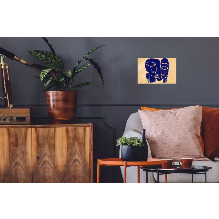 Okergeel - Blauw - Eenvoudige lijnen Muursticker klein -kamerbank