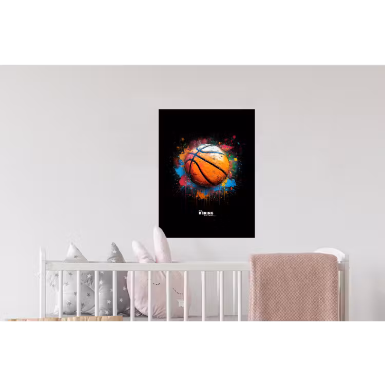 Oranje basketbal te midden van verfspetters Muursticker klein -kinderkamer