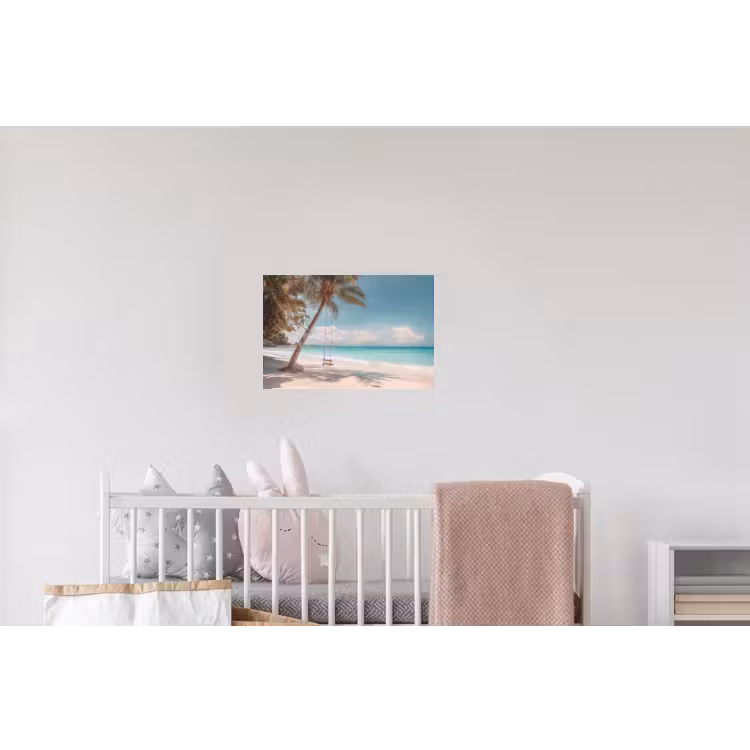Palmboom - Schommel - Strand - Lucht Muursticker klein -kinderkamer
