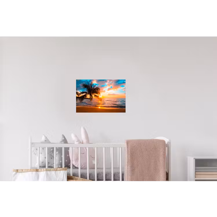 Palme - Sonnenuntergang - Horizont - Strand - Meer - Tropisch Muursticker klein -kinderkamer