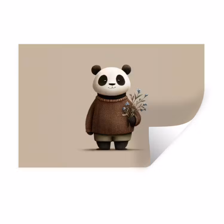 Panda - Blauwe bloemen - Zachtheid Muursticker klein -3d