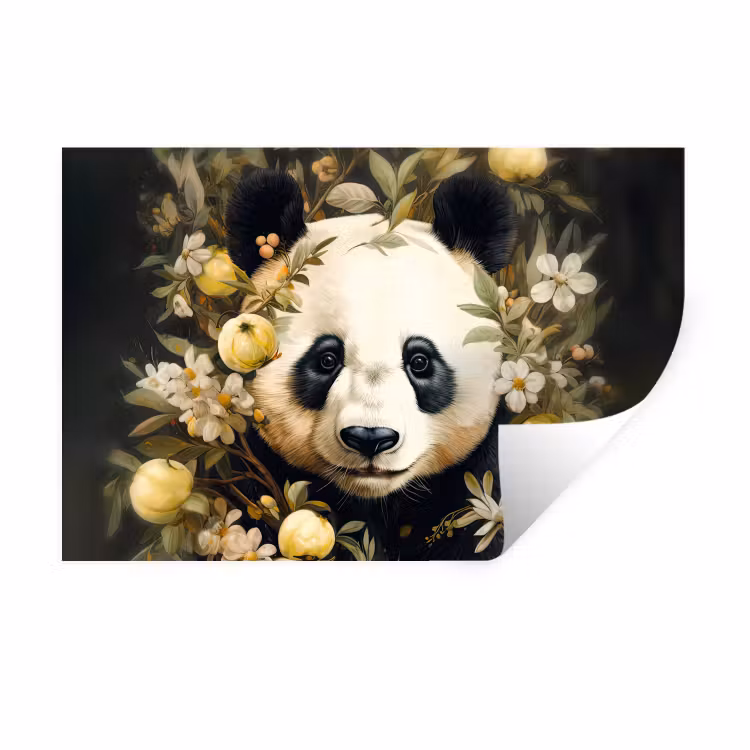 Panda - Pandabeer - Wilde dieren - Natuur - Bloemen Muursticker klein -3d
