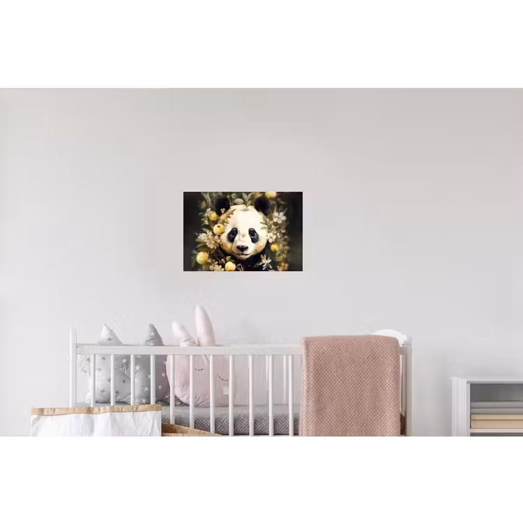 Panda - Pandabeer - Wilde dieren - Natuur - Bloemen Muursticker klein -kinderkamer