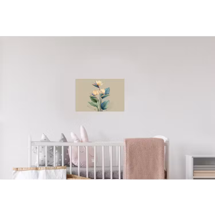 Paradijsvogelbloemen - Blauwgroene bladeren - Beige Muursticker klein -kinderkamer