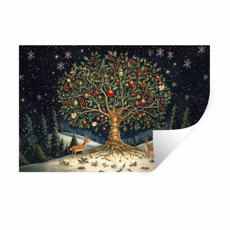 Feestboom - Winterhemel - Kleurrijk Muursticker klein -3d