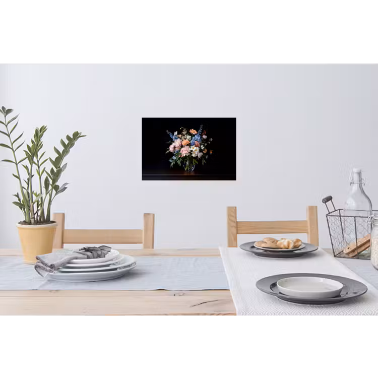 Pastel - Bloemen - Glazen - Vaas Muursticker klein -eettafel