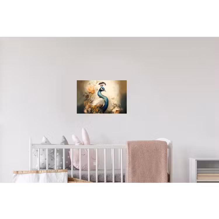 Pauw - Pauwenveren - Bloemen - Vogels - Botanisch Muursticker klein -kinderkamer
