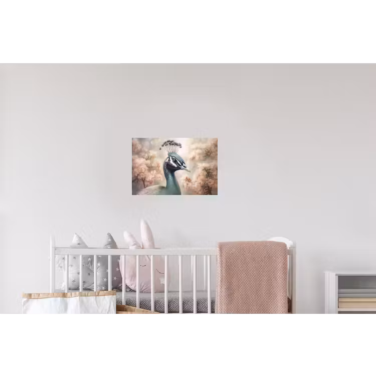 Pauw - Vogels - Bloemen - Boom - Botanisch Muursticker klein -kinderkamer