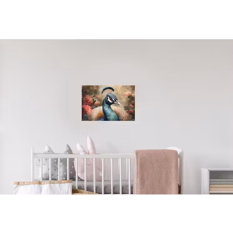 Pauw - Vogel - Bloemen - Planten - Pauwenveren Muursticker klein -kinderkamer