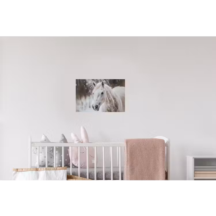 Paard - Wit - Winter - Natuur - Sneeuw - Dieren Muursticker klein -kinderkamer