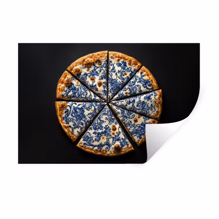 Pizza - Eten - Delftsblauw Muursticker klein -3d