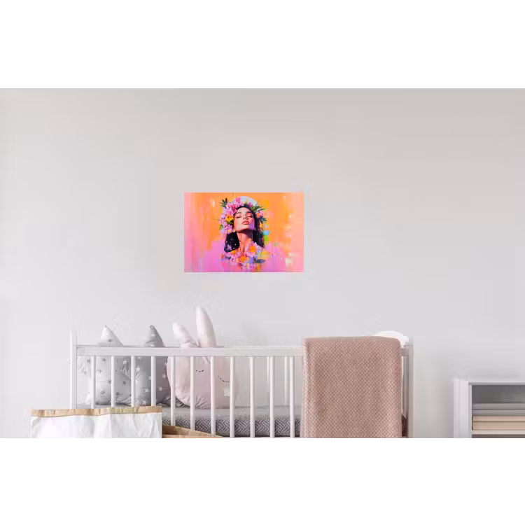 Portret - Bloemenkroon - Vrouw Muursticker klein -kinderkamer