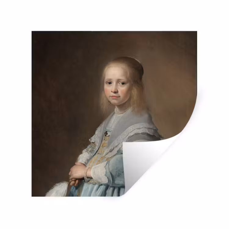 Portret van een meisje in het blauw - Schilderij van Johannes Cornelisz. Verspronck Muursticker klein -3d