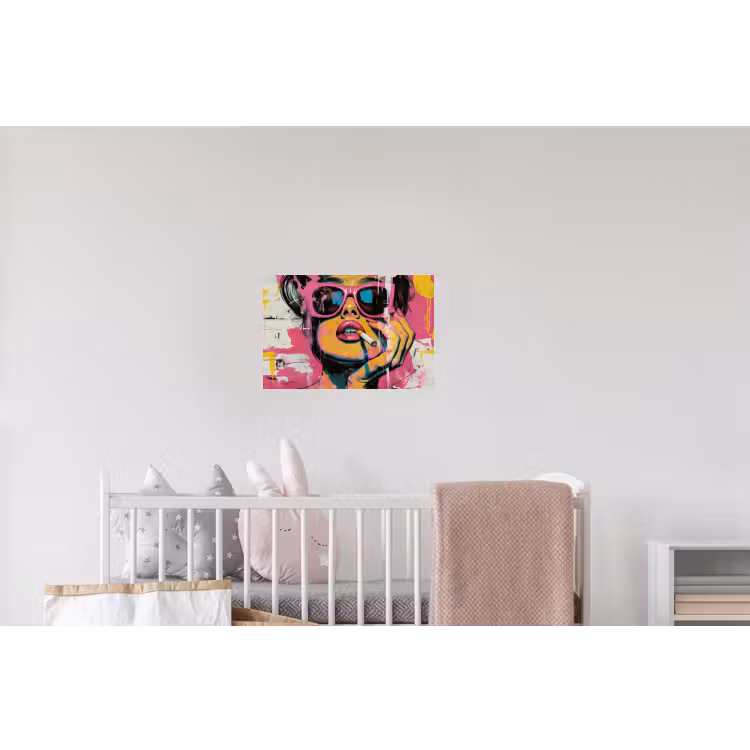 Portret - Vrouw - Abstract - Zonnebril Muursticker klein -kinderkamer