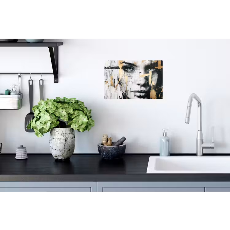 Portret - Vrouw - Penseelstreken - Goud Muursticker klein -keuken