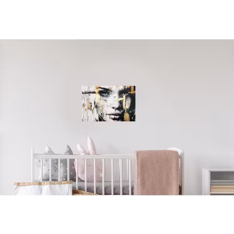 Portret - Vrouw - Penseelstreken - Goud Muursticker klein -kinderkamer