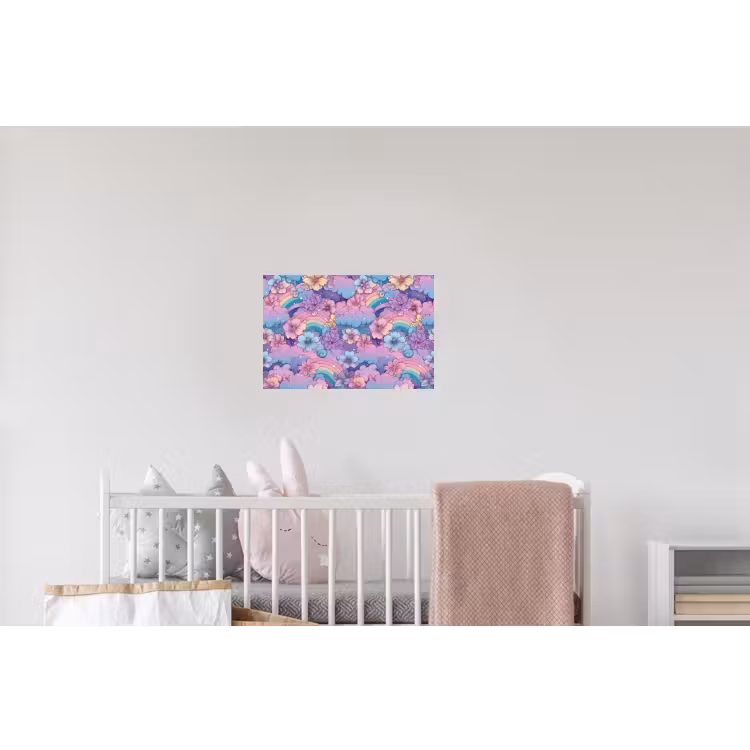 Regenbogen - Bloemen - Kleurrijk - Wolken Muursticker klein -kinderkamer