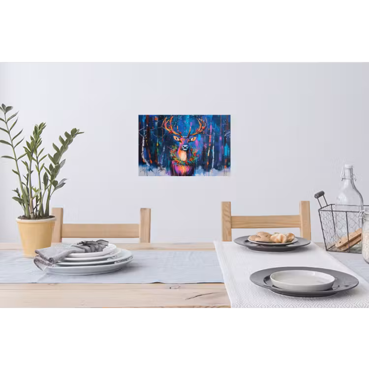 Rendier - Krans - Sprookjesachtig - Blauw Muursticker klein -eettafel