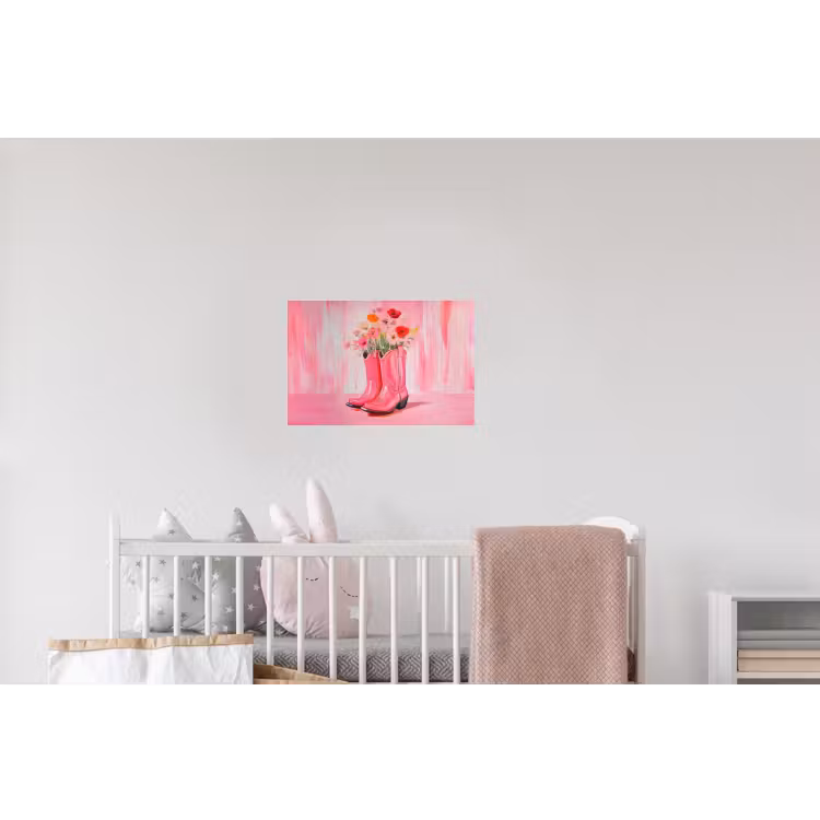 Roze - Bloemen - Cowboy Muursticker klein -kinderkamer