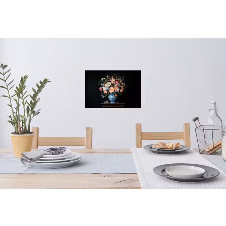 Roze - Bloemen - Vaas - Kleuren Muursticker klein -eettafel