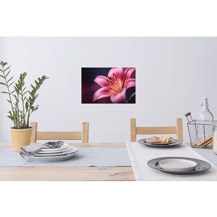 Roze - lelie - Dauwdruppels Muursticker klein -eettafel