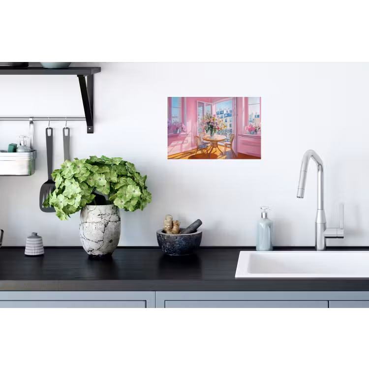 Pink - City - Bloemen Muursticker klein -keuken
