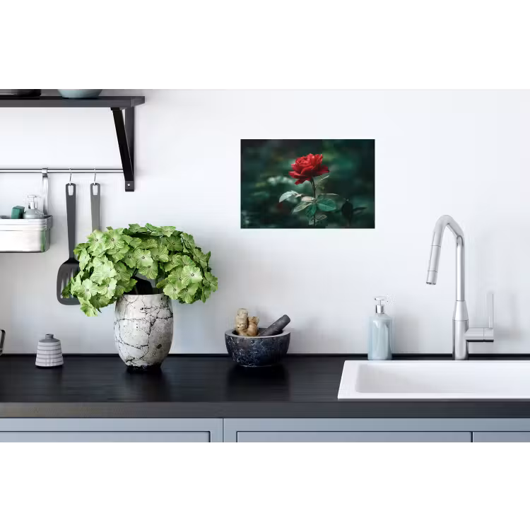 Roos - Bladeren - Dieprood Muursticker klein -keuken