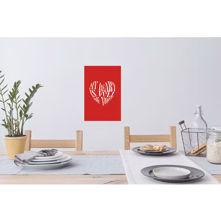 Rood - Hart- Tekst - Valentijn Muursticker klein -eettafel