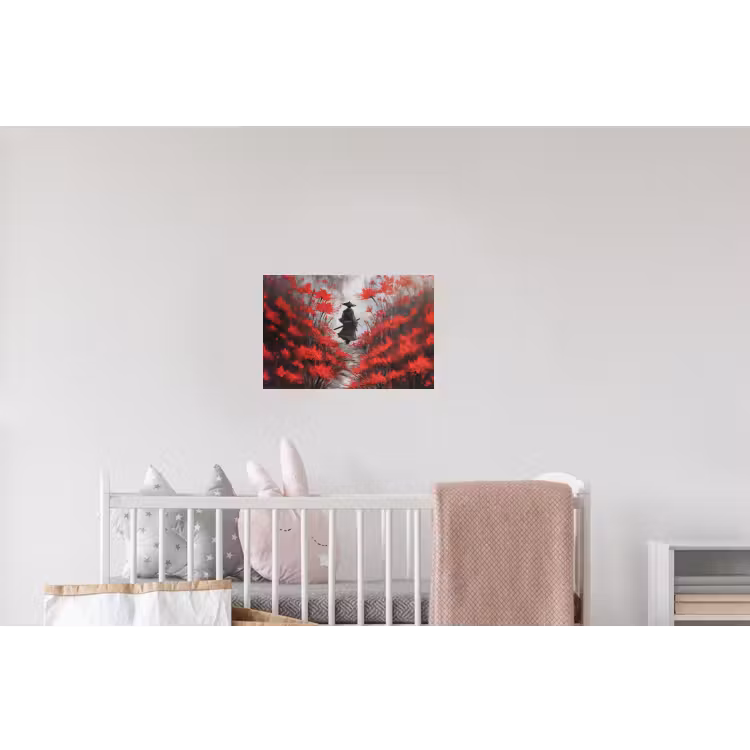 Rode bloemen - mistig - Man Muursticker klein -kinderkamer