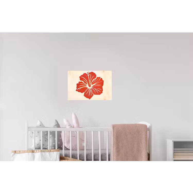 Rode hibiscusbloem - Textuur achtergrond - Beige Muursticker klein -kinderkamer