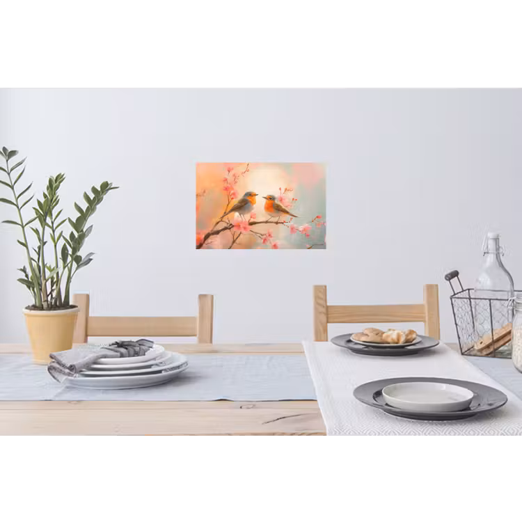 Roodborstjes - Sierlijk - Bloesemtak Muursticker klein -eettafel