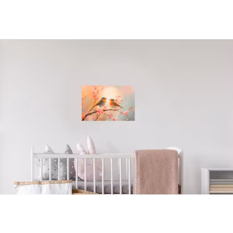 Roodborstjes - Sierlijk - Bloesemtak Muursticker klein -kinderkamer