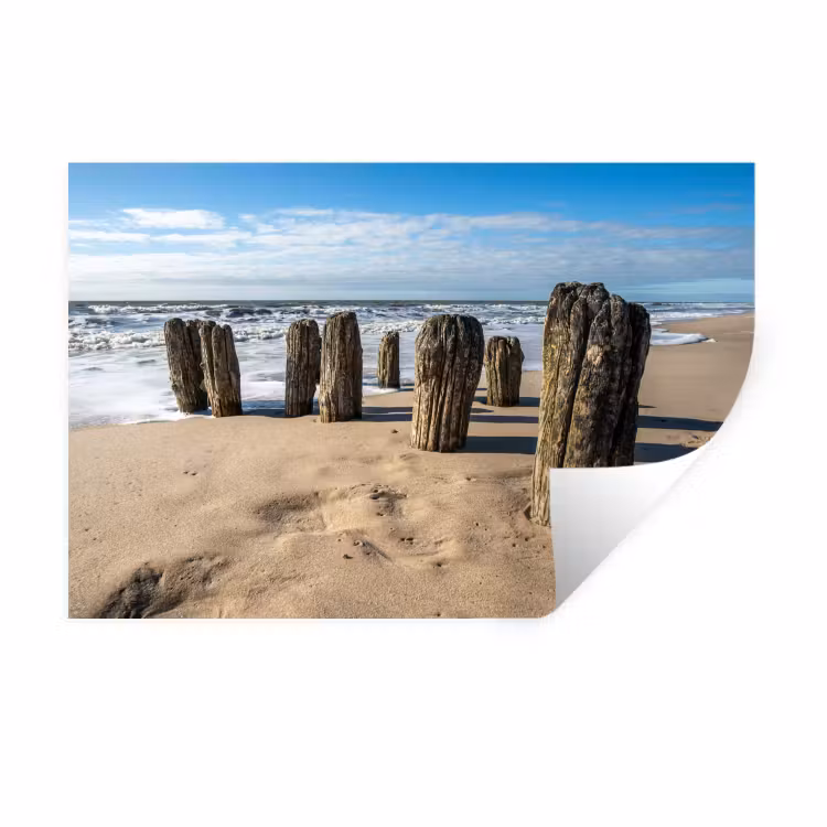 Zand - Strand - Paal - Water - Zomer Muursticker klein -3d
