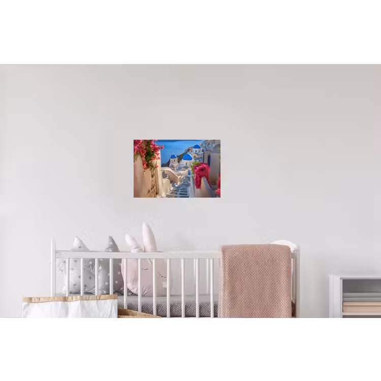 Santorini - Bloemen - Griekenland Muursticker klein -kinderkamer