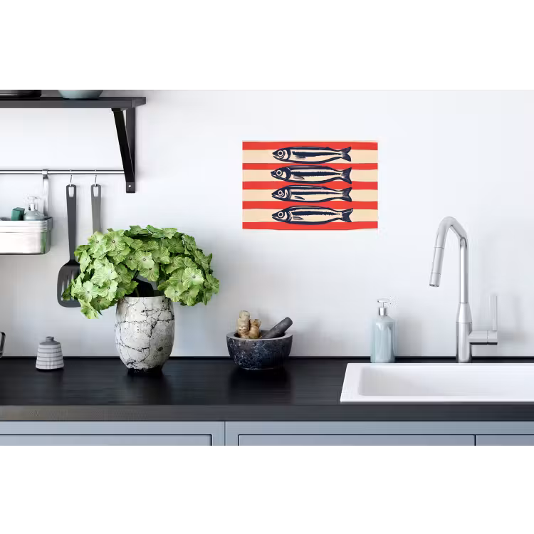 Sardines - Rood en beige strepen Muursticker klein -keuken