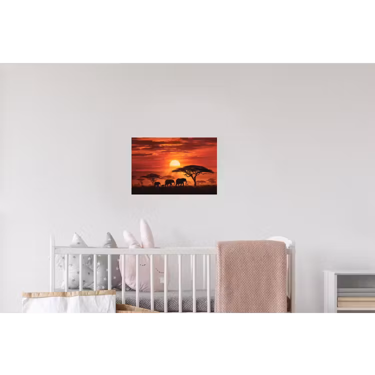 Savanne - Olifanten - Zonsondergang Muursticker klein -kinderkamer
