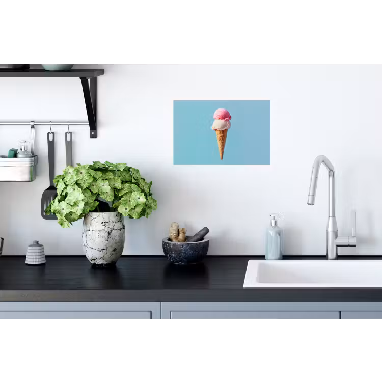 Bolletjes - Schepijs - Hoorntje - Blauw Muursticker klein -keuken
