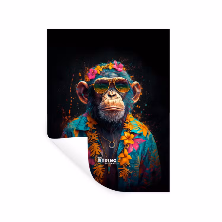 Chimpansee met Hawaii blouse Muursticker klein -3d