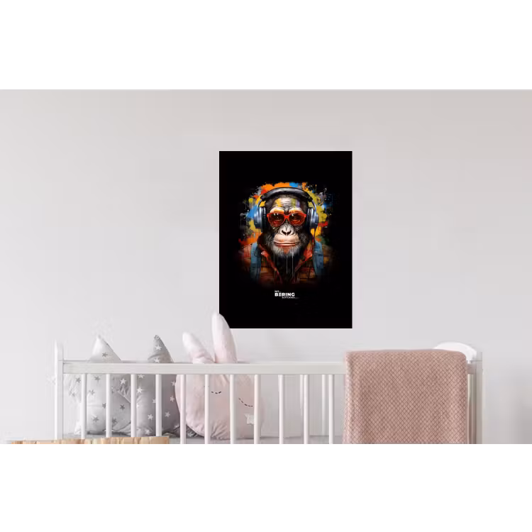 Chimpansee met koptelefoon en graffiti-spray Muursticker klein -kinderkamer